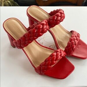 Women's Red Braided Heeled Sandals